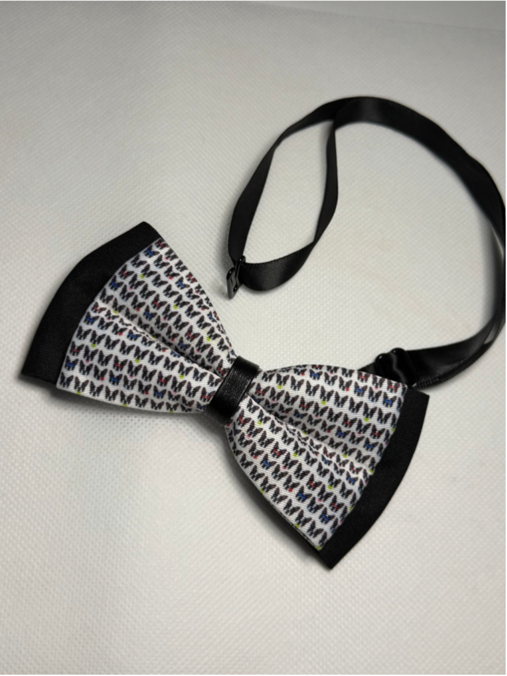 Boston Terrier Print Adjustable Bow Tie – Black & White with Color Accents